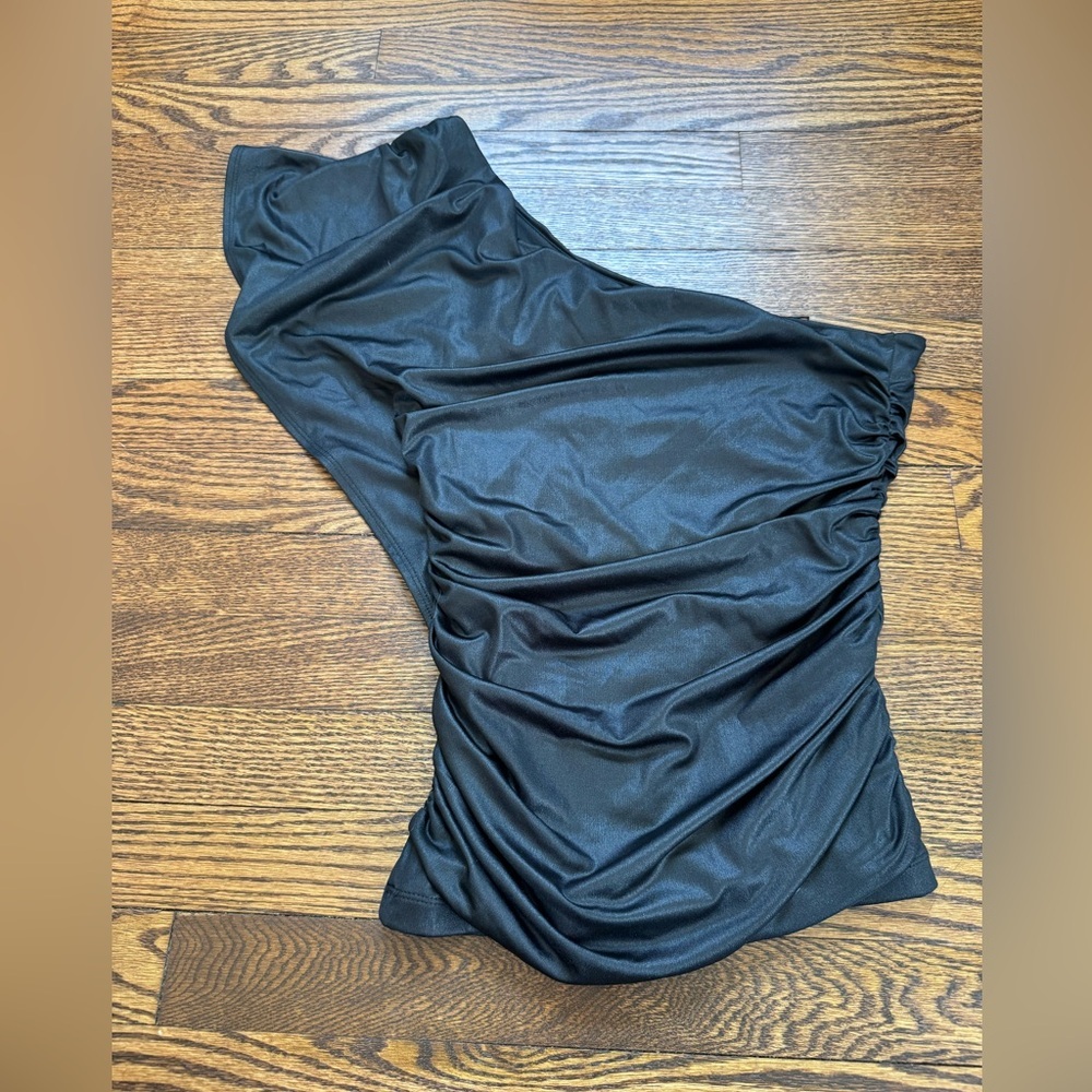 BCBGeneration Black One Shoulder Ruched Bodycon Top Women’s Medium
